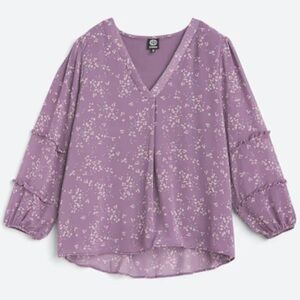 Floral V-Neck Purple Blouse